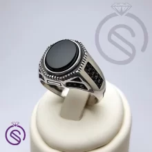 انگشتر نقره عقیق سیاه مردانه مدل آمین کد 62235