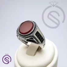 انگشتر نقره عقیق قرمز مردانه مدل آمین کد 62233