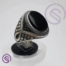 انگشتر نقره عقیق مشکی مردانه مدل آرشام کد 62121