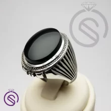 انگشتر نقره عقیق سیاه مردانه مدل آیدین کد 62312