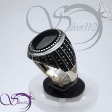انگشتر نقره عقیق سیاه مردانه مدل گری کد 62291
