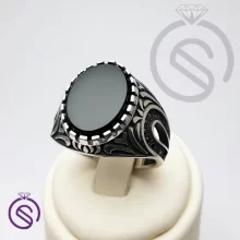 انگشتر نقره عقیق سیاه مردانه مدل پیمان کد 62324