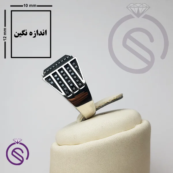 انگشتر نقره عقیق سیاه مردانه مدل بهمن