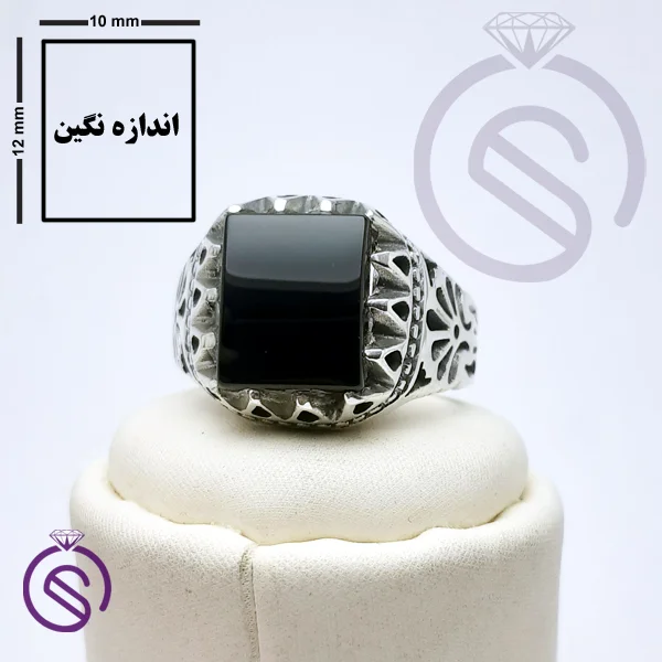 انگشتر نقره عقیق سیاه مردانه مدل خرداد