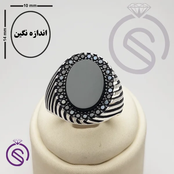انگشتر نقره عقیق سیاه مردانه مدل کیان