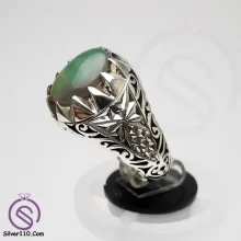 انگشتر نقره اوپال مردانه مشکی مدل خورشید کد 12107