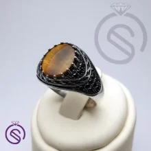 انگشتر نقره چشم ببر مردانه مدل چارلز کد 62249