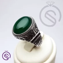 انگشتر نقره عقیق سبز مردانه مدل کانر کد 62333