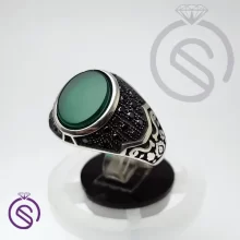 انگشتر نقره عقیق سبز مردانه مدل دنیس کد 62150