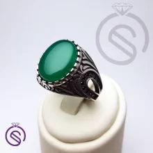 انگشتر نقره عقیق سبز مردانه مدل پیمان کد 62323