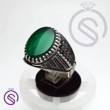 انگشتر نقره عقیق سبز مردانه مدل برگ کد 62166