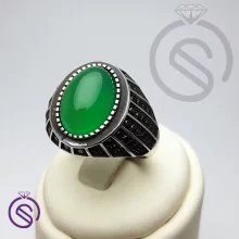 انگشتر نقره عقیق سبز مردانه مدل گری کد 62290