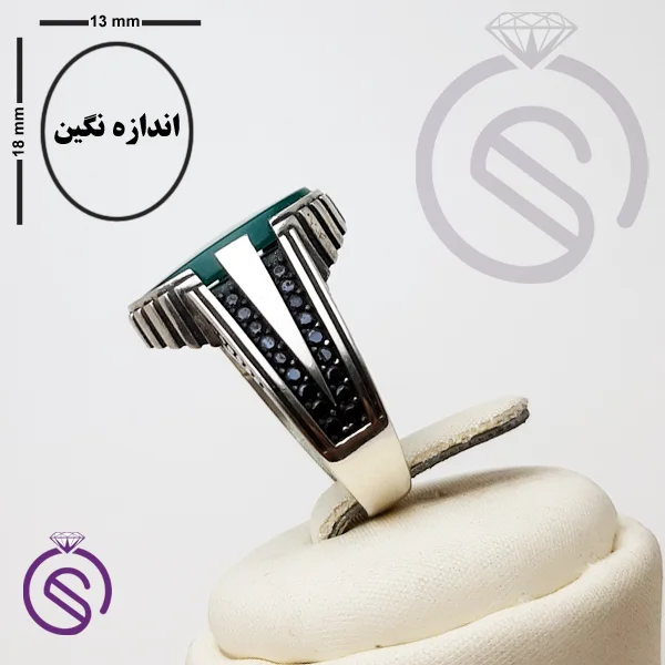 انگشتر نقره عقیق سبز مردانه مدل مازراتی