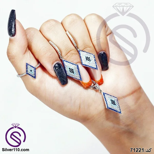 نیم ست نقره زنانه چشم و نظر مدل لوزی کد 71221