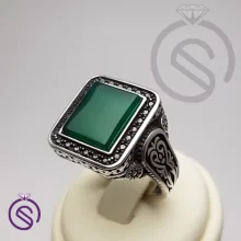 انگشتر نقره عقیق سبز مردانه مدل هامان کد 62300