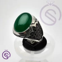 انگشتر نقره عقیق سبز مردانه مدل هیراد کد 62132