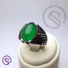 انگشتر نقره عقیق سبز مردانه مدل هورام کد 62344