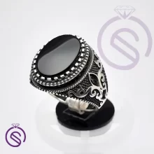 انگشتر نقره عقیق مشکی مردانه مدل مهدیار کد 62115