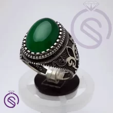 انگشتر نقره عقیق سبز مردانه مدل مهدیار کد 62114