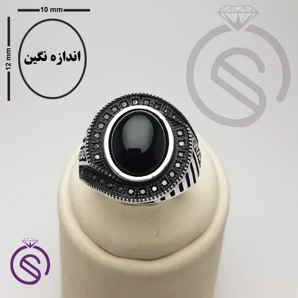 انگشتر نقره عقیق سیاه مردانه مدل فرشاد
