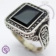 انگشتر نقره عقیق سیاه مردانه مدل هامان کد 62301