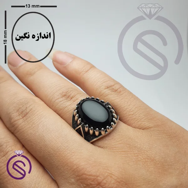 انگشتر نقره عقیق سیاه مردانه مدل امید