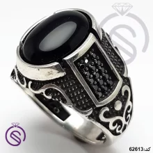 انگشتر نقره عقیق سیاه مردانه مدل شهیاد کد 62613