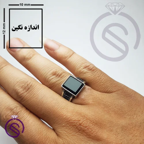 انگشتر نقره عقیق سیاه مردانه مدل تاجیک