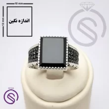 انگشتر نقره عقیق سیاه مردانه مدل تاجیک