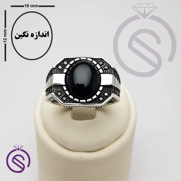 انگشتر نقره عقیق سیاه مردانه مدل کاوه