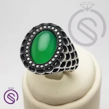انگشتر نقره عقیق سبز مردانه مدل آرتین کد 62502