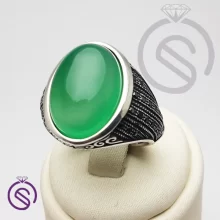انگشتر نقره عقیق سبز مردانه مدل کیاشا کد 62524