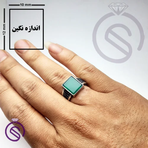 انگشتر نقره عقیق سبز مردانه مدل تاجیک
