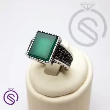 انگشتر نقره عقیق سبز مردانه مدل تاجیک کد 62480