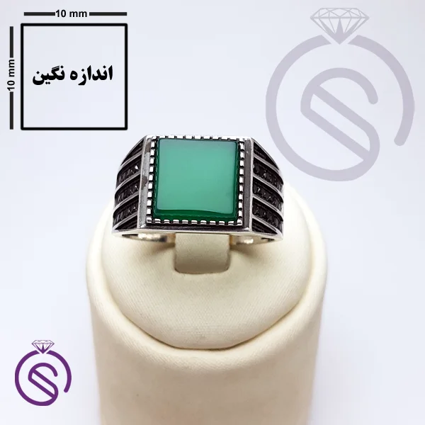 انگشتر نقره عقیق سبز مردانه مدل قلعه