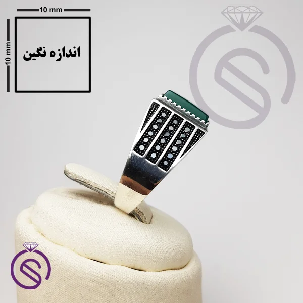 انگشتر نقره عقیق سبز مردانه مدل قلعه