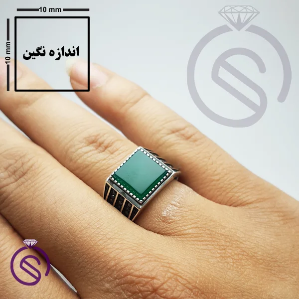 انگشتر نقره عقیق سبز مردانه مدل قلعه