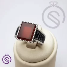 انگشتر نقره عقیق قرمز مردانه مدل تاجیک کد 62479