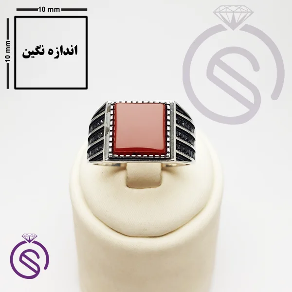 انگشتر نقره عقیق قرمز مردانه مدل قلعه