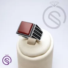 انگشتر نقره عقیق قرمز مردانه مدل قلعه کد 62492