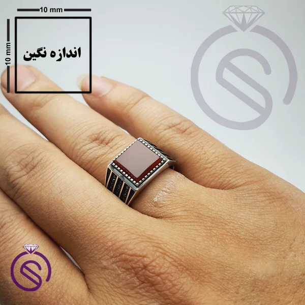 انگشتر نقره عقیق قرمز مردانه مدل قلعه