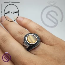 انگشتر نقره چشم ببر مردانه مدل فرشاد