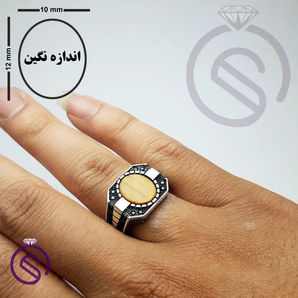 انگشتر نقره چشم ببر مردانه مدل کاوه