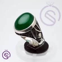 انگشتر نقره عقیق سبز مردانه مدل نخل کد 62126