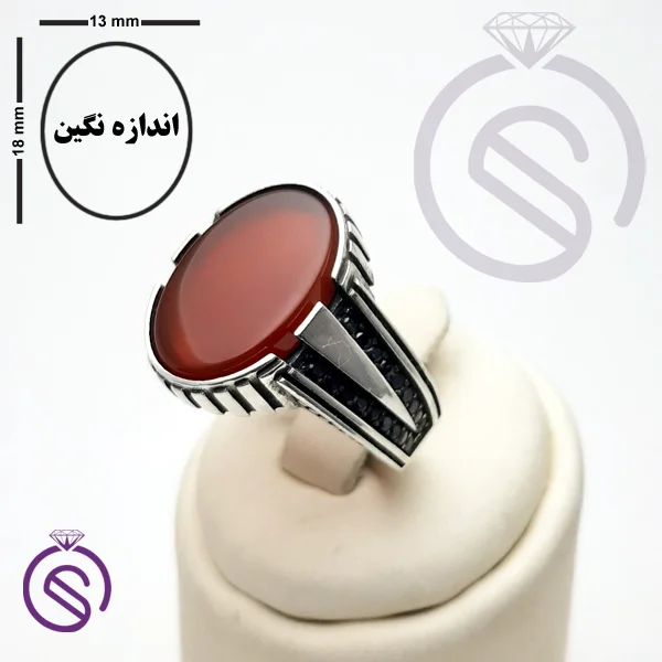 انگشتر نقره عقیق قرمز مردانه مدل مازراتی