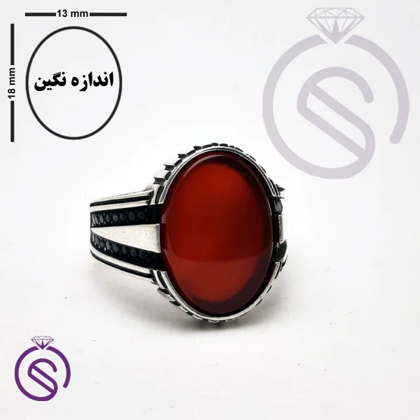 انگشتر نقره عقیق قرمز مردانه مدل مازراتی