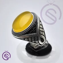 14418انگشتر نقره عقیق زرد شرف الشمس مردانه مدل آرشام کد 62122