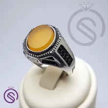 انگشتر نقره عقیق زرد شرف الشمس مردانه مدل آمین کد 62236