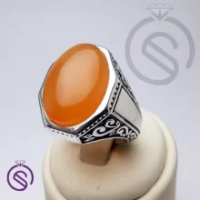انگشتر نقره عقیق یمن شرف الشمس نارنجی مردانه کد 72104