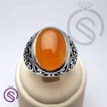انگشتر نقره عقیق یمن شرف الشمس پرتقالی مردانه کد 72105